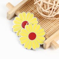 Flor de aço inoxidável Pingente, Aço inoxidável 304, margaridacoisa esplêndida, Adesivo Epóxi, Polimento fino & DIY, amarelo, 30mm, vendido por PC