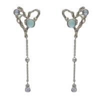 Zinc Alloy Drop Earrings with Glass Rhinestone Heart silver color plated fashion jewelry & for woman silver color nickel lead & cadmium free Sold By Pair