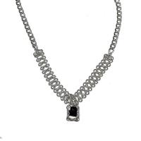 Collier d'acier titane, avec alliage de zinc, avec 6.5cm chaînes de rallonge, cadre, Placage de couleur argentée, bijoux de mode & pour femme, argent, Longueur 50 cm, Vendu par PC