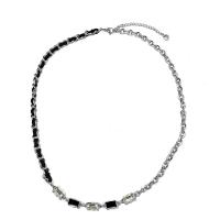 Collar de Acero Titanio, Partículas de acero, con cordón de cuero & aleación de zinc, con 6.5cm extender cadena, chapado en color de plata, Joyería & para mujer, longitud 49 cm, Vendido por UD