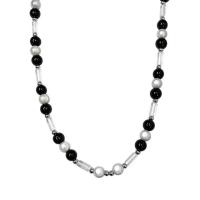 Collana di titanio acciaio, Perle di vetro, with Titantium acciaio, with 7cm extender chain, Cerchio, gioielli di moda & per la donna, bianco e nero, Lunghezza 40.5 cm, Venduto da PC