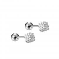 Boucle d'oreille bijoux en argent sterling, argent sterling 925, cube, Placage, pour femme & avec strass, plus de couleurs à choisir, 5.50mm, 5pairescouple/lot, Vendu par lot