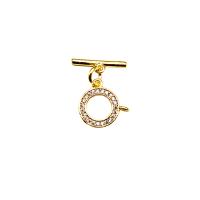 Messing Toggle sluiting, Ronde, 18K verguld, DIY & micro pave zirconia, gouden, 13.90x17.90mm, Verkocht door PC