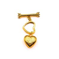 Chiusura Toggle in ottone, Cuore, Placcato oro 18K, DIY & Micro spianare cubic zirconia, dorato, 20x33.60mm, Venduto da PC