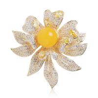 Cubic Zirconia Spilla, ottone, with cera vergine, gioielli di moda & Micro spianare cubic zirconia & per la donna, giallo, 47x47mm, Venduto da PC