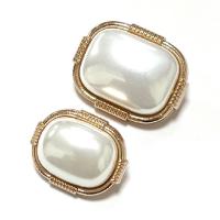 Zinc Alloy Shank Button with Plastic Pearl Rectangle gold color plated DIY golden nickel lead & cadmium free Sold By PC