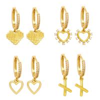 Huggie hoepel Drop Earrings, Messing, met Cubic Zirconia, gold plated, verschillende stijlen voor de keuze & voor vrouw, meer kleuren voor de keuze, nikkel, lood en cadmium vrij, 12x26mm, Verkocht door pair