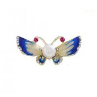 Glazuur broche, Zinc Alloy, met Plastic Pearl, Vlinder, gold plated, uniseks & met strass, gemengde kleuren, nikkel, lood en cadmium vrij, 35x15mm, Verkocht door PC