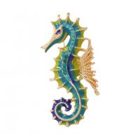 El esmalte Broche, aleación de zinc, Caballito de mar, chapado en color dorado, unisexo & con diamantes de imitación, color mixto, libre de níquel, plomo & cadmio, 25x54mm, Vendido por UD