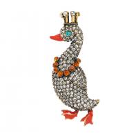 Broche de strass, alliage de zinc, canard, Placage de couleur d'or, unisexe & émail & avec strass, rouge, protéger l'environnement, sans nickel, plomb et cadmium, 30x78mm, Vendu par PC