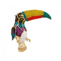 emalje broche, Zinc Alloy, Parrot, guldfarve belagt, Unisex & med rhinestone, flerfarvede, nikkel, bly & cadmium fri, 75x78mm, Solgt af PC