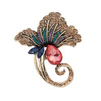 Broche de strass, alliage de zinc, fleur, Placage de couleur d'or, unisexe & avec strass, couleurs mélangées, protéger l'environnement, sans nickel, plomb et cadmium, 50x60mm, Vendu par PC