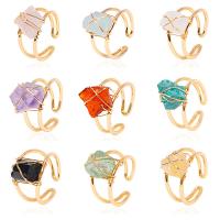 Gemstone Finger Ring, Messing, met Edelsteen, gold plated, mode sieraden & verschillende materialen voor de keuze & voor vrouw, gouden, nikkel, lood en cadmium vrij, 10x10mm, Verkocht door PC