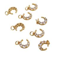 Messing hanger met micro-paved kubieke zirconia's, Maan, gold plated, DIY & micro pave zirconia, gouden, nikkel, lood en cadmium vrij, 10x4mm, Verkocht door PC