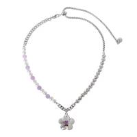 Collana di titanio acciaio, Titantium acciaio, with Perle di vetro & ciondolo in lega di zinco & perla in plastica, Stella, placcato color argento, gioielli di moda & regolabile & per la donna & con strass, Lunghezza Appross. 33.5 cm, Venduto da PC