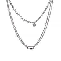 Collier d'acier titane, avec Pendentif en alliage de zinc & zircon cubique, avec 5cm chaînes de rallonge, Placage de couleur argentée, bijoux de mode & multicouche & pour femme, argent, Longueur 40 cm, 54 cm, Vendu par PC