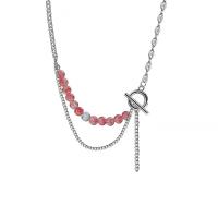 Collar de Acero Titanio, Partículas de acero, con Strawberry cuarzo, Joyería & para mujer, Rosado, longitud 56 cm, Vendido por UD