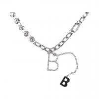 Titanium halskettingen, Titanium Staal, met zinklegering hanger, met 5cm extender keten, Letter B, silver plated, mode sieraden & voor vrouw & met strass, zilver, Lengte 44.5 cm, 6 cm, Verkocht door PC