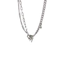 Collier d'acier titane, avec Pendentif en alliage de zinc, avec 5cm chaînes de rallonge, Irrégulière, Placage de couleur argentée, bijoux de mode & pour femme & avec strass, argent, Longueur 43.5 cm, Vendu par PC