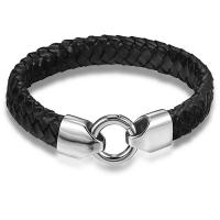 Kožený náramek Cord, Kůže, s Titanium ocel, módní šperky & unisex, černý, Délka Cca 21 cm, Prodáno By PC