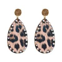 Bijoux boucles d'oreilles, Cuir synthétique, avec Pierre naturelle & alliage de zinc, bijoux de mode & pour femme & avec strass, 80x40mm, Vendu par paire