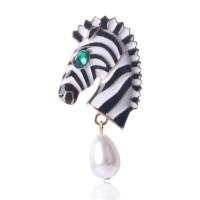 Glazuur broche, Zinc Alloy, met Plastic Pearl, Zebra, gold plated, voor vrouw & met strass, meer kleuren voor de keuze, nikkel, lood en cadmium vrij, 26x51mm, Verkocht door PC