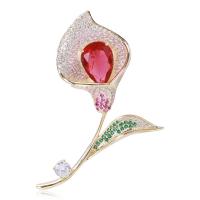 Cubic Zirconia Brosch, Mässing, Calla Lily, guldfärg pläterade, micro bana cubic zirconia & för kvinna, fler färger för val, nickel, bly och kadmium gratis, 36x55mm, Säljs av PC