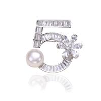 Cubic Zirconia Brooch Brass with Plastic Pearl Number 5 plated micro pave cubic zirconia & for woman nickel lead & cadmium free Sold By PC