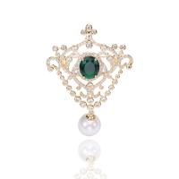 Cubic Zirconia Spilla, ottone, with perla in plastica, placcato color oro, Micro spianare cubic zirconia & per la donna, verde, assenza di nichel,piombo&cadmio, 42x60mm, Venduto da PC