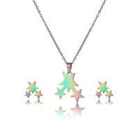 Fashion Stainless Steel Jewelry Sets Stud Earring & necklace 304 Stainless Steel 2 pieces & fashion jewelry & for woman multi-colored Length Approx 17.72 Inch Sold By Set