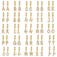 Befestiger Zirkonia Messing Ohrring, Alphabet-Buchstabe, goldfarben plattiert, verschiedene Stile für Wahl & Micro pave Zirkonia & für Frau, Goldfarbe, 24x8mm, verkauft von PC