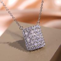 Cubic Zircon Micro Pave Mässing Halsband, Geometriskt mönster, platinerade, oval kedja & micro bana cubic zirconia & för kvinna, nickel, bly och kadmium gratis, 13x16mm, Längd Ca 16 inch, Säljs av PC