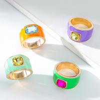 Messing Fingerring, Zinklegierung, Geometrisches Muster, goldfarben plattiert, für Frau & Emaille, keine, Größe:7-8, verkauft von PC