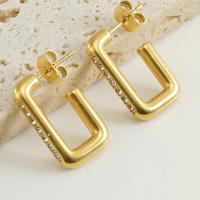 Titanium Steel  Earring 18K gold plated fashion jewelry & for woman & with rhinestone golden Sold By Pair