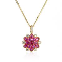 Collier en laiton cubique Zircon Micro Pave, fleur, Placage de couleur d'or, chaîne ovale & pavé de micro zircon & pour femme, protéger l'environnement, sans nickel, plomb et cadmium, Longueur Environ 16 pouce, Vendu par PC