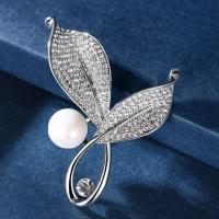 Strass Broche, Zinc Alloy, met Plastic Pearl, mode sieraden & voor vrouw & met strass, meer kleuren voor de keuze, nikkel, lood en cadmium vrij, 35x55mm, Verkocht door PC