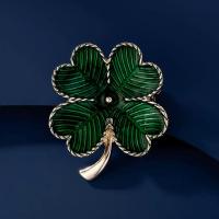 Glazuur broche, Zinc Alloy, Four Leaf Clover, mode sieraden & voor vrouw, groen, nikkel, lood en cadmium vrij, 35x40mm, Verkocht door PC