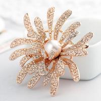 Strass Broche, Zinc Alloy, met Plastic Pearl, rose goud plated, mode sieraden & voor vrouw & met strass, nikkel, lood en cadmium vrij, 50x45mm, Verkocht door PC