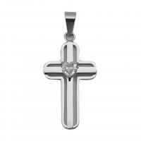 Pendants Cruach Cross dhosmálta, 316L Cruach dhosmálta, unisex & stíleanna éagsúla do rogha & micrea réiteach zirconia ciúbach, dathanna níos mó le haghaidh rogha, 19x30mm, Díolta De réir PC