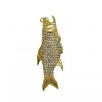 Rustfrit stål Animal Pendler, 316L Stainless Steel, Fisk, mode smykker & for mennesket & med rhinestone, flere farver til valg, 25x60mm, Solgt af PC