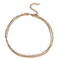 Anklet de acero inoxidable, acero inoxidable 304, con 1.97inch extender cadena, Doble capa & longitud diferente para la opción & para mujer & con diamantes de imitación, más colores para la opción, Vendido por Sarta