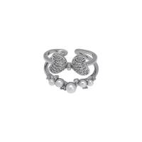 Messing Fingerring, mit Kunststoff Perlen, Schleife, silberfarben plattiert, Modeschmuck & für Frau, Silberfarbe, frei von Nickel, Blei & Kadmium, 18mm, verkauft von PC