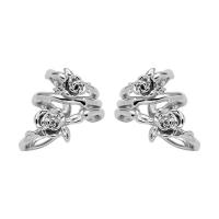 Boucles d'oreilles en alliage de zinc, Rose, Placage de couleur argentée, bijoux de mode & pour femme, argent, protéger l'environnement, sans nickel, plomb et cadmium, 21x21mm, Vendu par paire