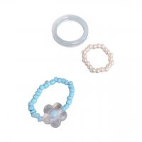 Resin Finger Ring with Plastic Pearl & Acrylic Flower three pieces & fashion jewelry & for woman Sold By Set