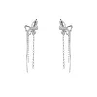 Fashion Fringe Boucles d'oreilles, alliage de zinc, avec chaîne de fer, papillon, Placage de couleur argentée, bijoux de mode & pavé de micro zircon & pour femme, argent, protéger l'environnement, sans nickel, plomb et cadmium, 58x15mm, Vendu par paire