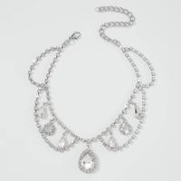 Zinc Alloy Jewelry Necklace Rhinestone with Zinc Alloy Teardrop silver color plated Double Layer & fashion jewelry & for woman Length Approx 11.4-15.55 Inch Sold By PC