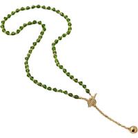 Collier d'acier titane, avec cristal, Placage de couleur d'or, pour femme, vert, Longueur Environ 15.75 pouce, 5PC/lot, Vendu par lot