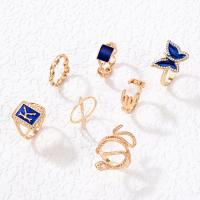 Zinklegering Ring Set, Zinc Alloy, gold plated, 7 stuks & mode sieraden & voor vrouw & glazuur & met strass, twee verschillende gekleurde, Verkocht door Stel