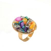 Gemstone Finger Ring, liga de zinco, with misto de pedras semi-preciosas, cromado de cor dourada, joias de moda & para mulher, multi colorido, 18mm, vendido por PC