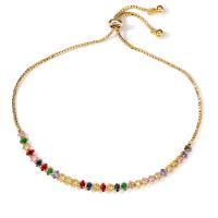 Pulseira Zirconia cúbico, cobre, with zircone em forma de cubo, banhado, Ajustável & para mulher, Mais cores pare escolha, níquel, chumbo e cádmio livre, 4mm, comprimento Aprox 28 cm, vendido por PC